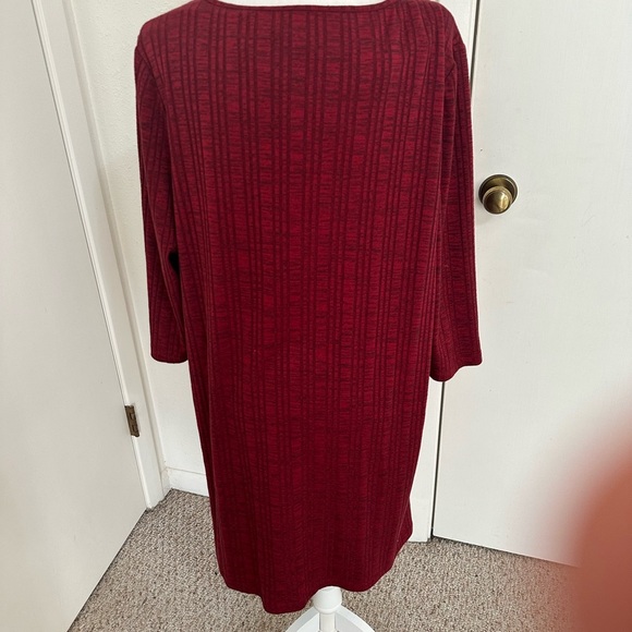 CHICO’S Heathered Rib Detail Knit Sweater Dress ¾ Sleeves Dark Red Sz 3 (XL) - Picture 2 of 8